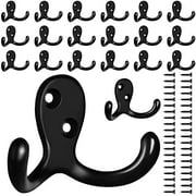 Rungopro 20 Pack Coat Hooks, Wall Hooks, Double Coat Hooks Wall Mounted, Coat Hooks for Wall Hooks for Hanging with 40 Screws Black Hooks for Hanging Coat, Bag, Scarf, Towel, Hat, Key, Cup, Black