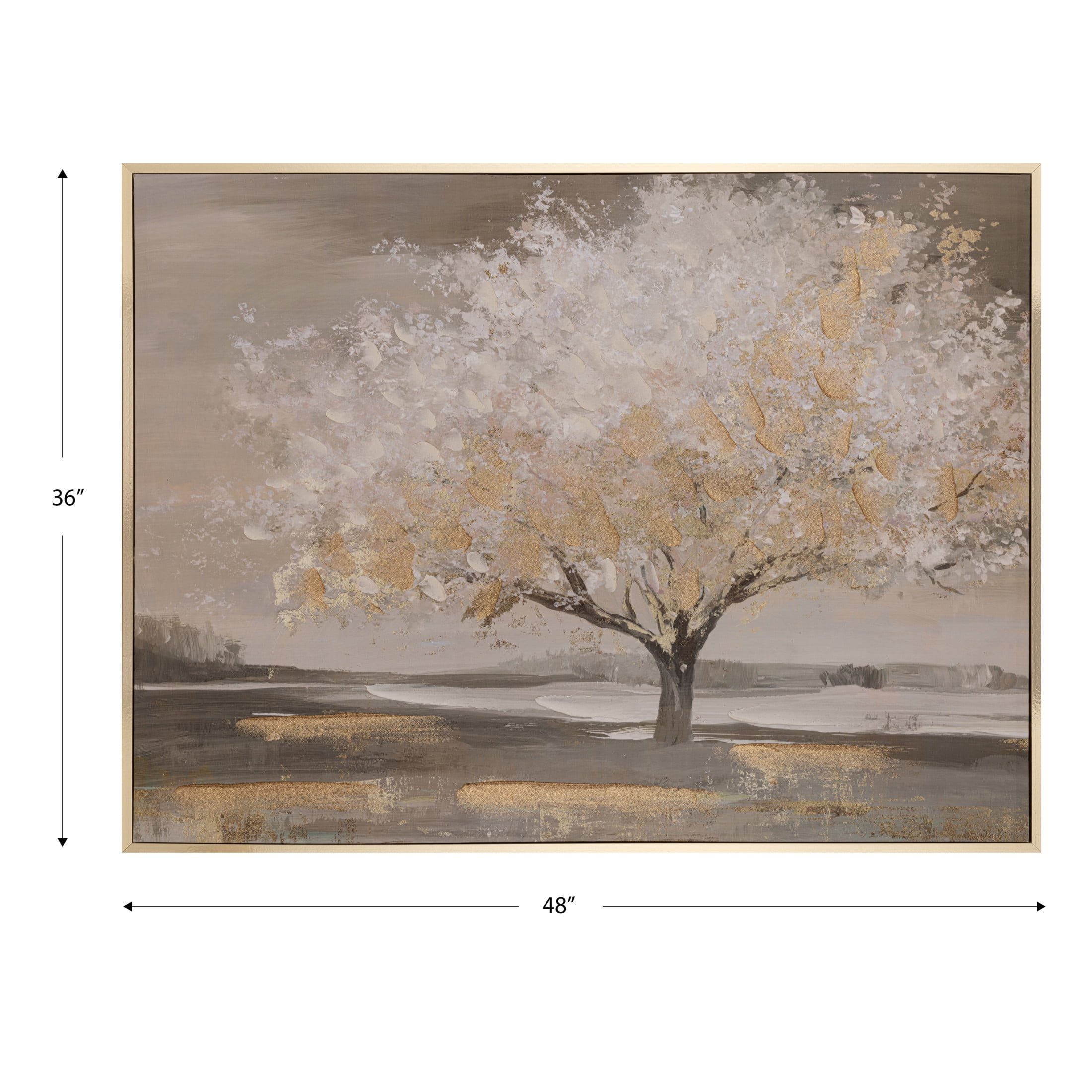 Gallery Solutions 48x36 Framed Tree Canvas Art - White Tree with Gold Glitter and Hand-Painted Embellishments, for Living Room, Bedroom, or Office Decor