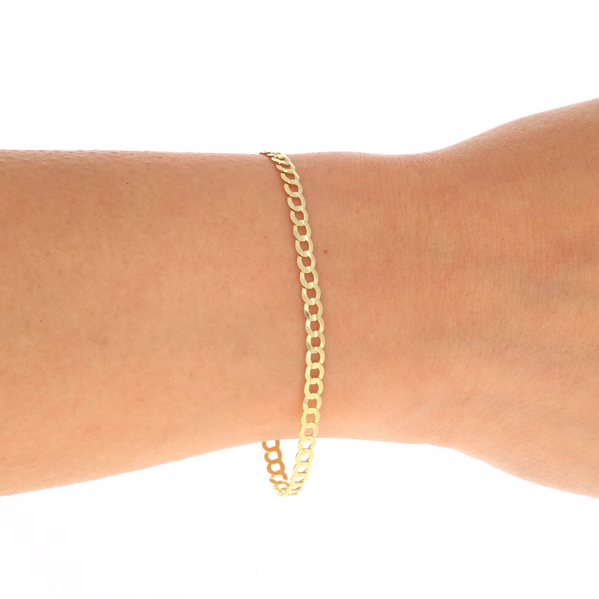 Nuragold 14k Real Yellow Gold Solid Cuban Curb Link 3mm Chain Bracelet or Anklet (7"-9") Italian Jewelry for Men & Women