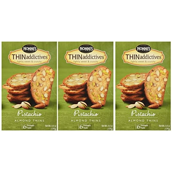 Nonnis Thin Addictives Pistachio Almond Thins 4.4 Oz (3 Pack)