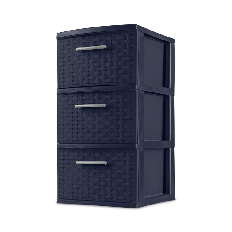 Sterilite Plastic 3 Drawer Weave Tower Blue Cove Set of 2