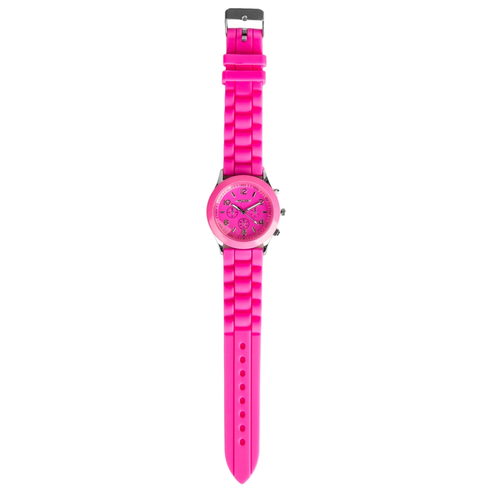 Unisex Analog Round Wrist Watch For Casual Wear With Adjustable Silicone Strap (Magenta)