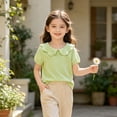 thumbnail image 5 of Lumtrix Toddler Girls Short Sleeve Shirts Scalloped Doll Collar Blouse | Solid Color Casual Tee Tops, 0 Months-7 Years Mint Green 90, 5 of 6