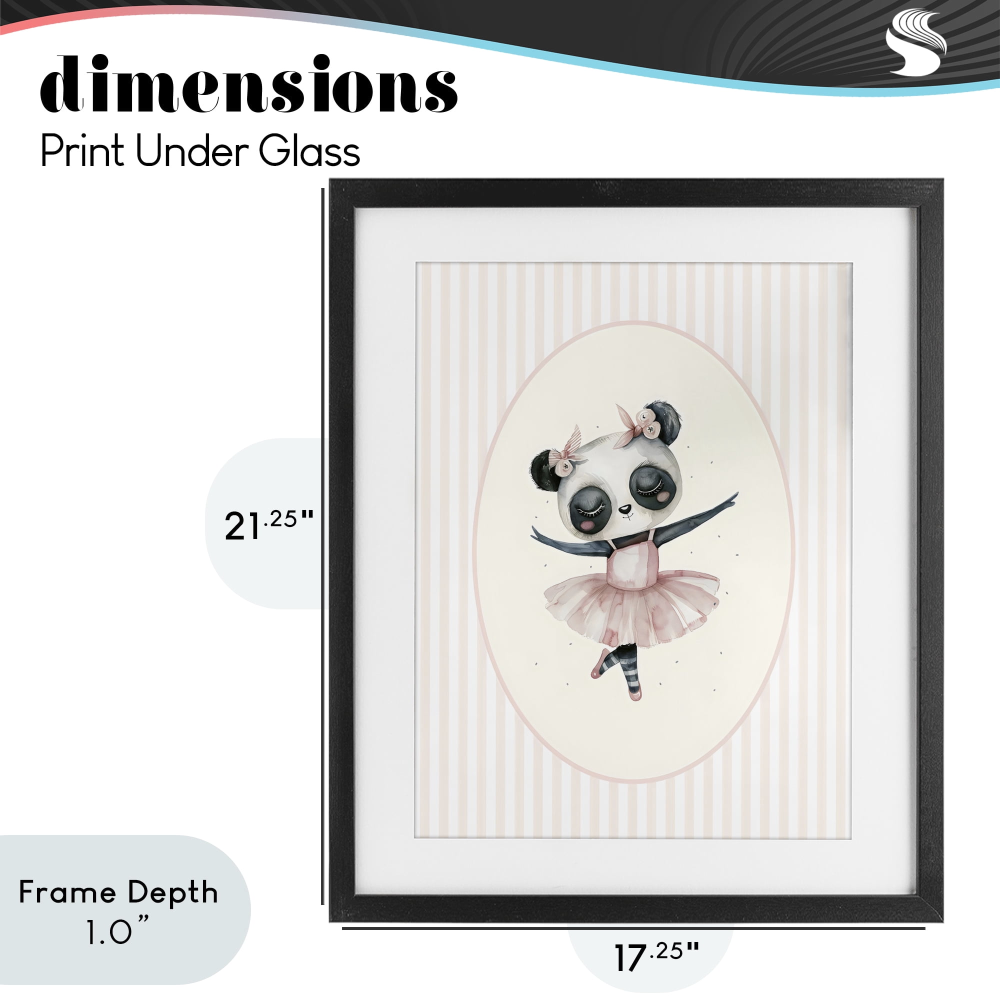 Stupell Industries Nursery Ballerina Panda Striped Black Framed Print Under Glass, design by LSR Design Studio