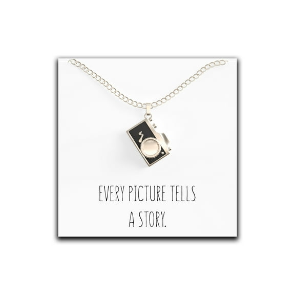 Camera Necklace – Cute Camera Charm Pendant for Photographers – Message Card – Every Picture Tells A Story