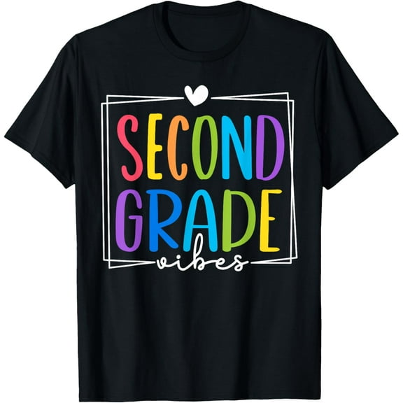 t-shirt 2nd Grade Vibes Back To School Hello 2nd Grade Teacher Kids T-ShirtMen and women can wear, black T-shirts, gifts. Age: M,L，XL 2XL, 3XL, 4XL