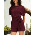 thumbnail image 6 of Women's Casual Boat Neck Rompers Loose Short Sleeve Jumpsuit High Waist Belted One Piece Playsuit Size XS-2XL, 6 of 9