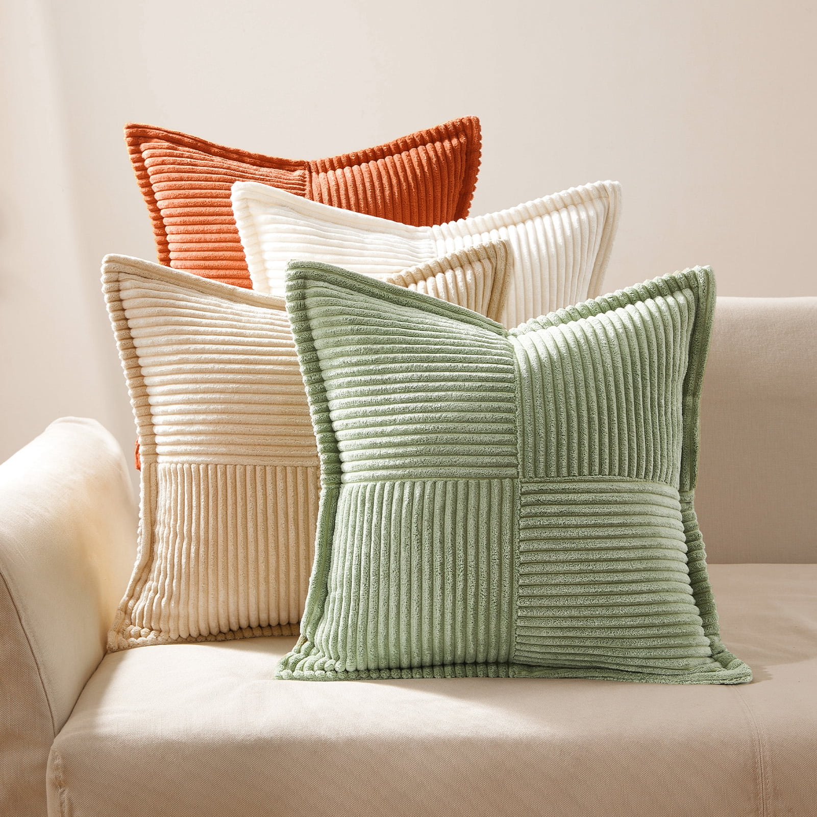 Topfinel 18" x 18" Wide Side Pillowcase,Corduroy Decorative Textured Pillow Cover,Orange,Set of 2