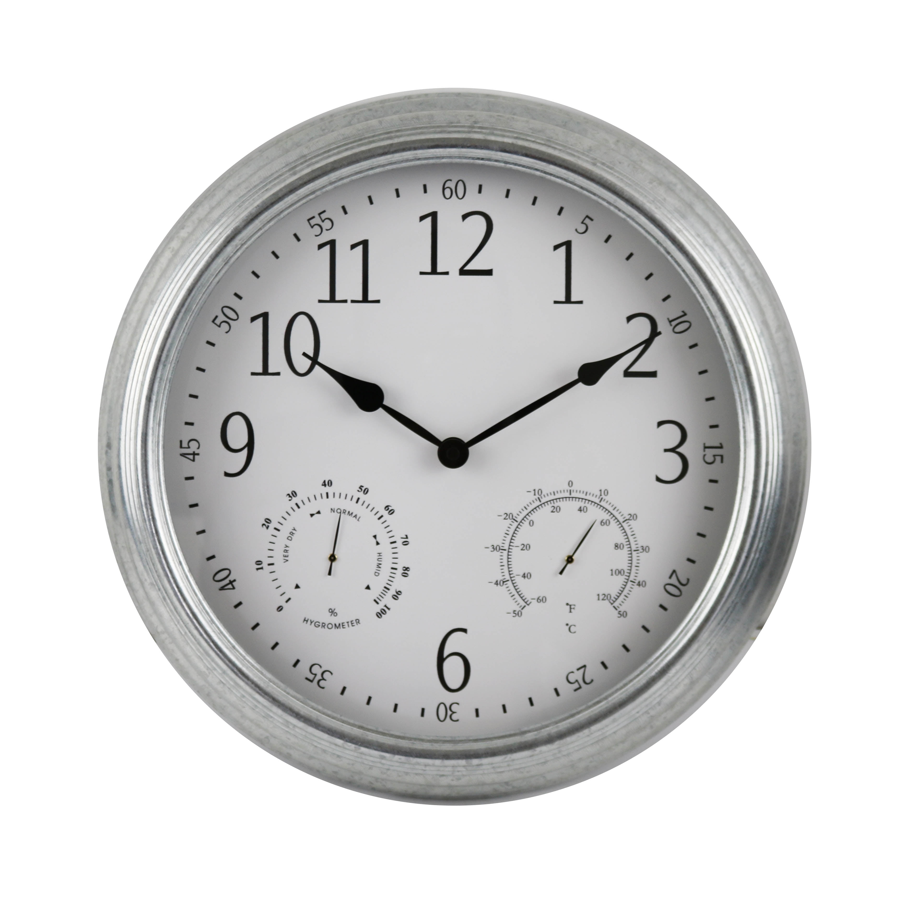 16" Metal Weather Monitoring Indoor/Outdoor Clock Galvanized