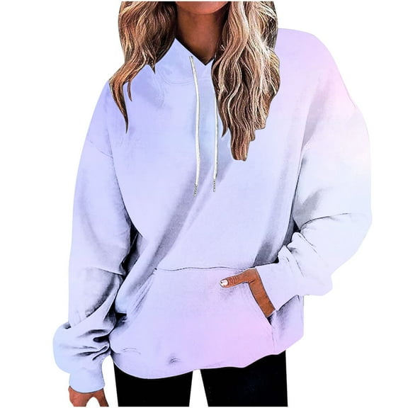 ShomPort Womens Oversized Sweatshirts Gradient Color Fleece Hoodies Long Sleeve Pullover with Pocket (Purple 70)