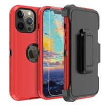 NIFFPD iPhone 13 Pro Max Case with Belt-Clip Holster, Heavy Duty Hard Shockproof Protective Phone Case for iPhone 13 Pro Max 6.7" with Screen Protector Red Black