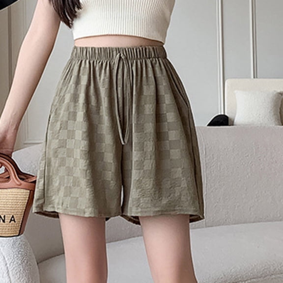 up to 60% off Gifts wycnly Womens Elastic Waist Shorts Classic Plaid Print Drawstring Straight Short Pants Summer Casual Lightweight Loose Stretchy Shorts Green XXL