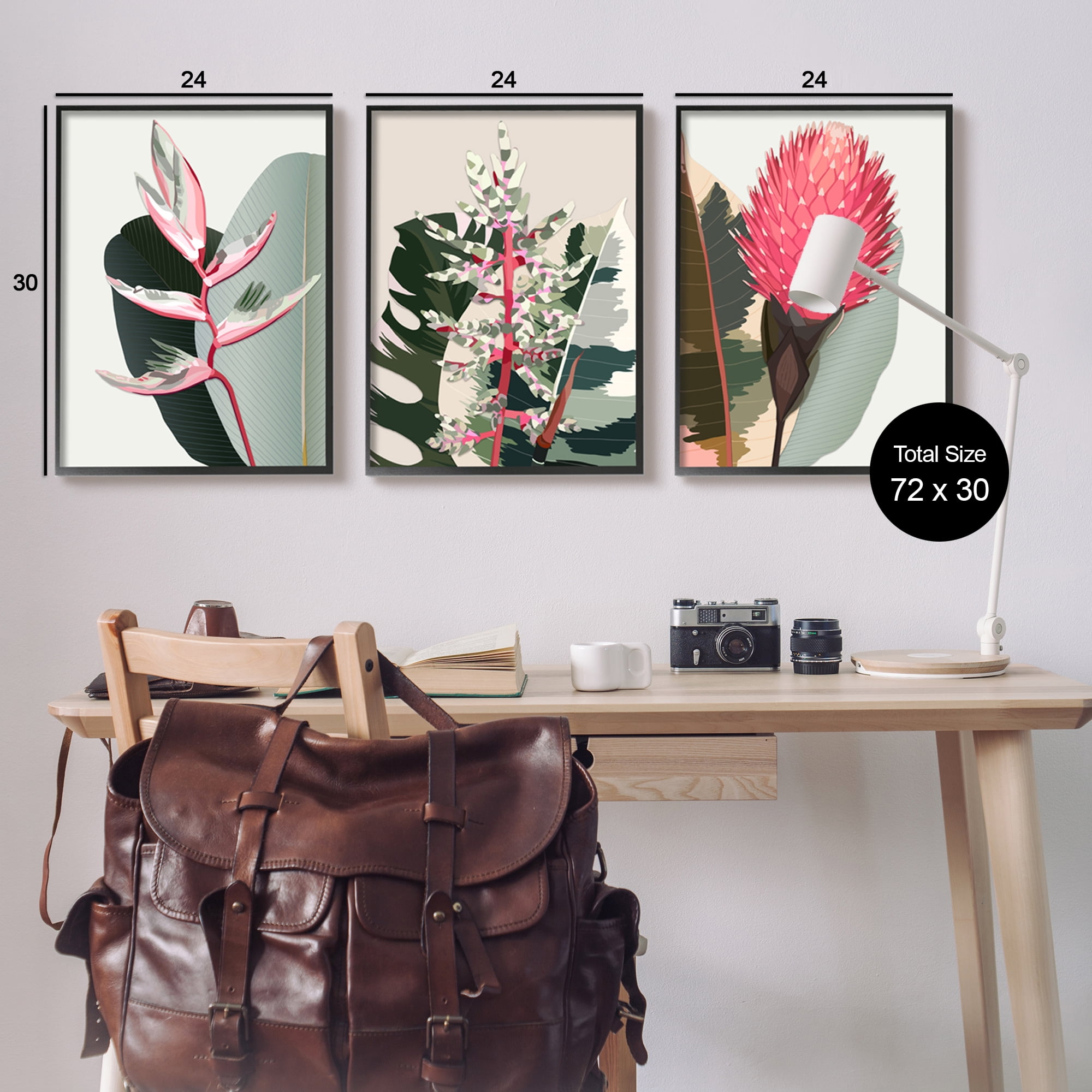 Stupell Industries Modern Tropical Plants Botanical & Floral Painting Black Framed Art Print Wall Art, 24 x 30, Set of 3