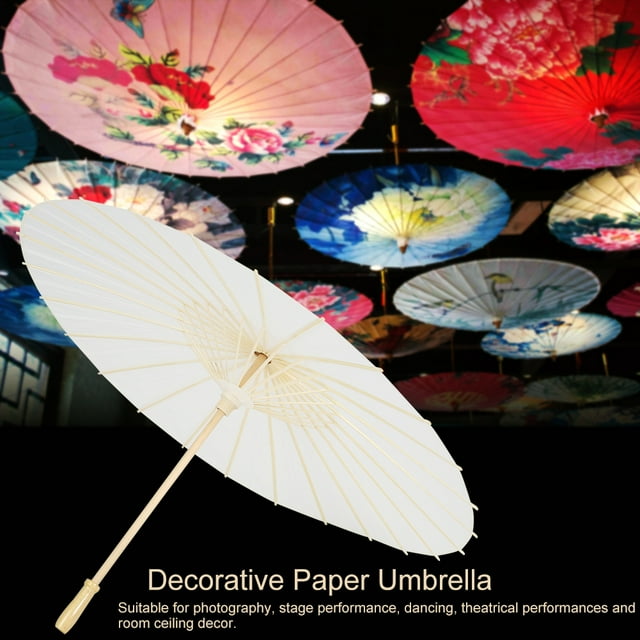 POCREATION Paper Umbrella Decor, Paper Umbrella Parasol,White Paper Decorative Umbrella Parasol Wedding Bridal Party Decor Photo Prop DIY Hand Painting