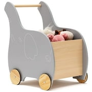 OLAKIDS 2 in 1 Baby Wooden Push Learning Walker with Wheels, Kid Shopping Cart Stroller for Baby Girls Boys, Children Wagon Push and Pull Toy for Toddlers Age 1 2 3 Years Old
