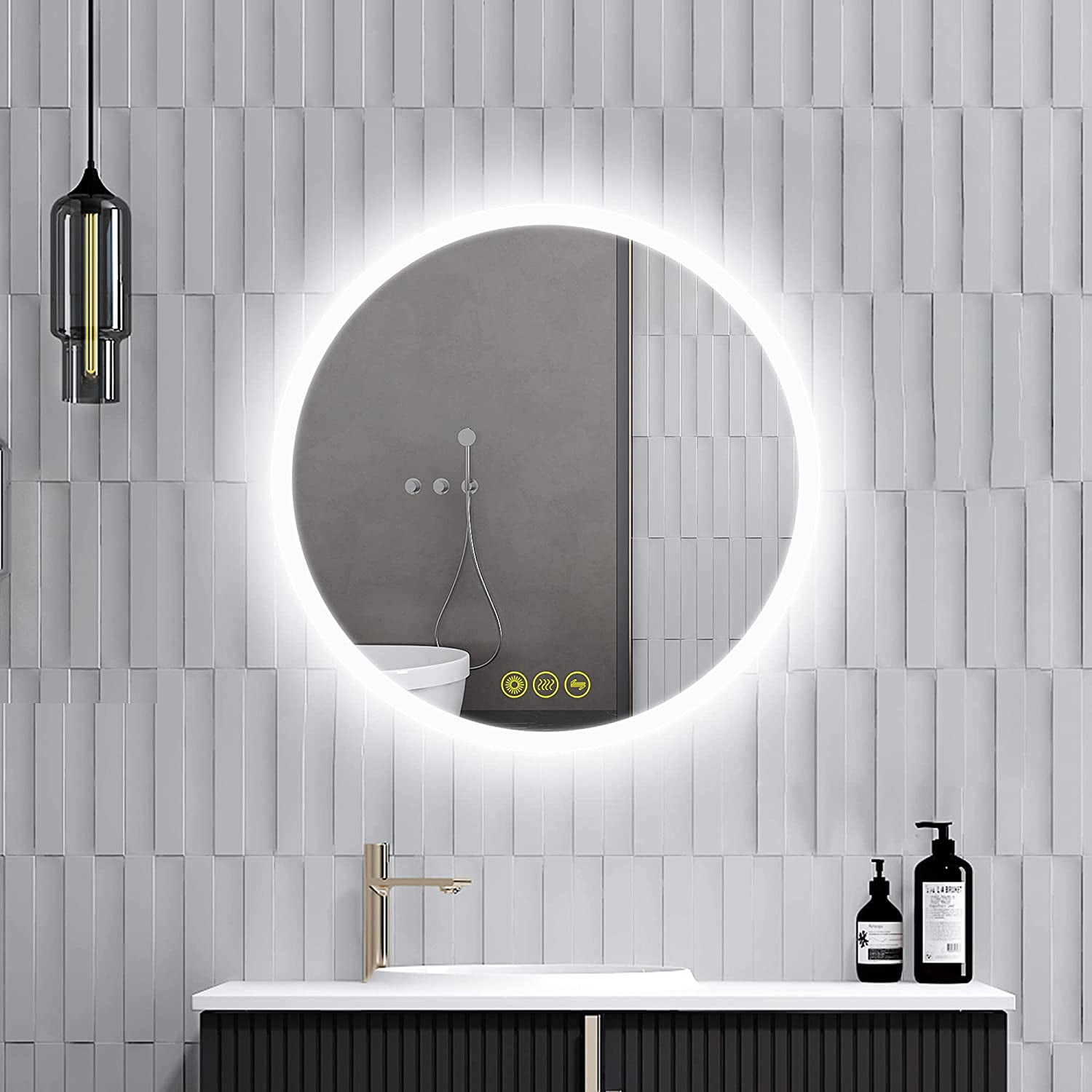 32 inch Round Lighted Bathroom Mirror with Lights LED Vanity Mirror