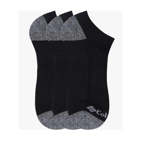 Columbia Men's Half Cushion No-Show Extended Socks 3 Pair, Black W/ Contrast Heel & Toe, Extended Size