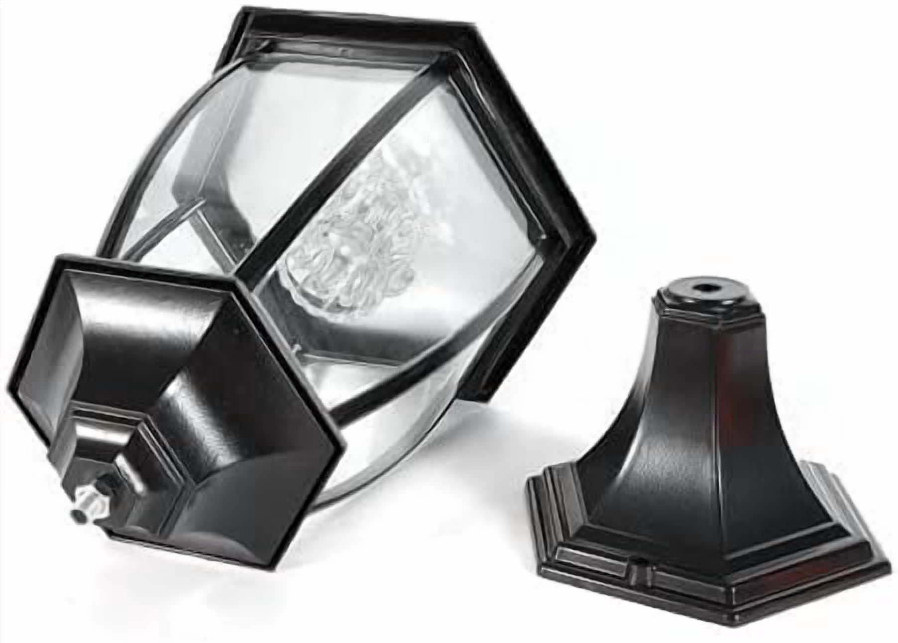 Outdoor Post Solar Light 15.7" H Post Light Fixture Large Exterior Lamp Column Solar Light Lantern with Base Glass Lampshade IP55 Waterproof Pillar Light for Outside(Black)
