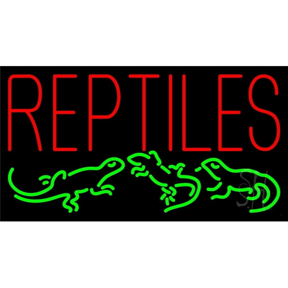 Reptiles 1 LED Neon Sign 20" Tall x 37" Wide - inches Black Square Cut Acrylic Backing, with Dimmer - Premium built indoor Sign for Club, Home décor, Event, Workshop, Storefront.