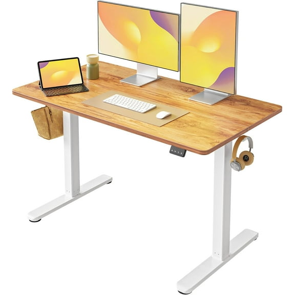 FEZIBO Electric Standing Desk, Height Adjustable Stand up Desk, 48 x 24 Inches Sit Stand Home Office Desk, Computer Desk, Light Rustic Brown