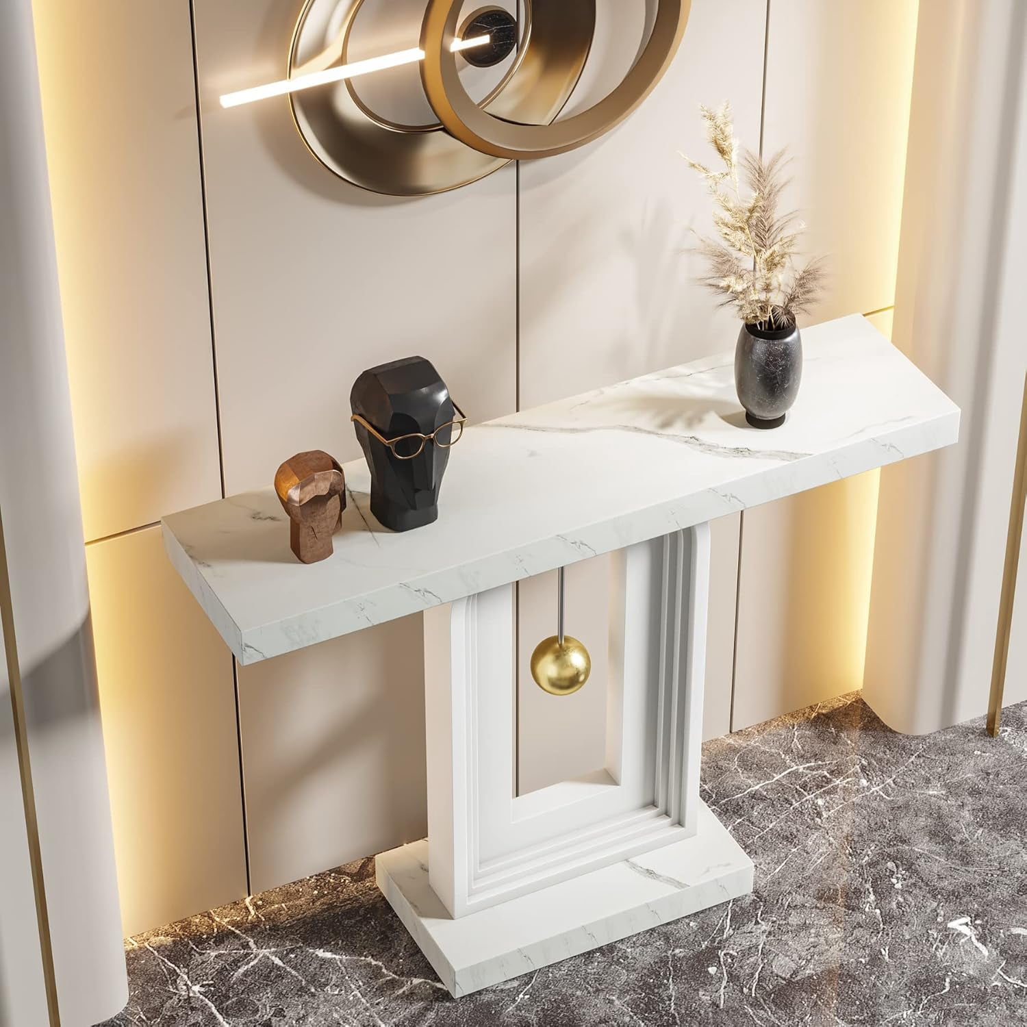 Tribesigns Modern Console Table, 40 Inches Narrow Sofa Entryway Table, Contemporary Wood Accent Table for Living Room Entrance, Faux Marble White