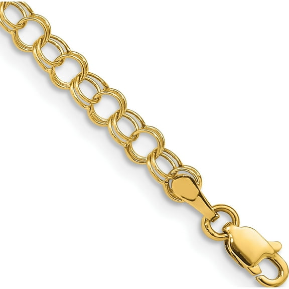 10K Yellow Gold Hollow Double Link Charm Bracelet (Width 4) (Length 6) - Jbsp