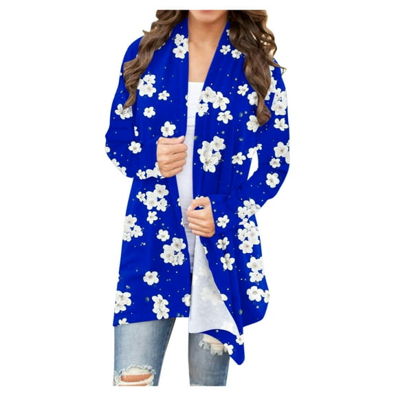 JINMGG Womens Coats Clearance, Winter Coats for Women Women's Fashionable Long Sleeved Floral Printed Cardigan Jacket