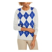 CHARTER CLUB $59 Womens New Blue Argyle Long Sleeve Sweater PP Petites B+B