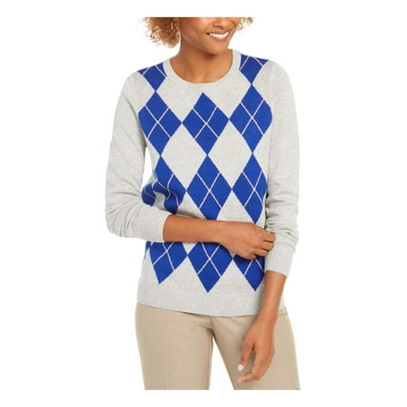 CHARTER CLUB $59 Womens New Blue Argyle Long Sleeve Sweater PP Petites B+B