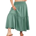 thumbnail image 2 of Women Summer Boho Flowy Maxi Dress, Tiered A-Line Skirt Trendy Elastic Waist Pleated Long Beach Dress Golf Skirts Green S, 2 of 9