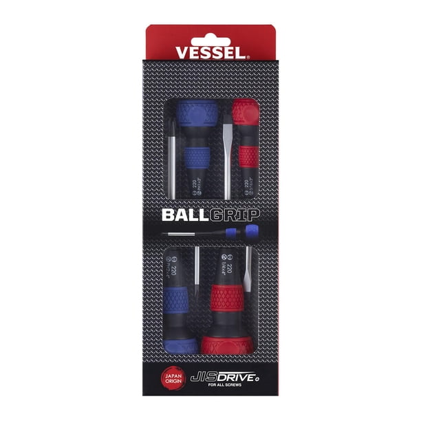 Juego de destornilladores VESSEL BALL GRIP, 4 piezas. Rojo/Azul 2204PBU