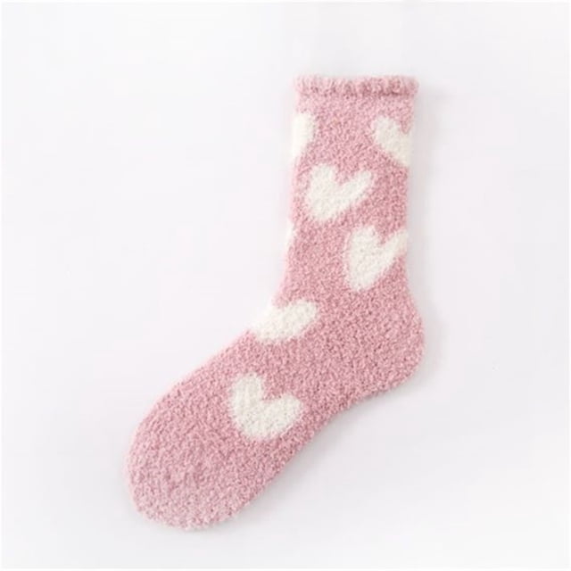 Chaussettes Roses Chaudes et Confortables pour Femmes Bas de Contention Pelucheux Chaussettes de Pantoufles Douces en Tissu Chaud