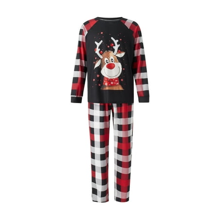 

Christmas Matching Family Pajamas Set Long Sleeve Elk Print Plaid Pattern Tops+Plaid Pants/Baby Jumpsuit/Dog Clothes Family wear