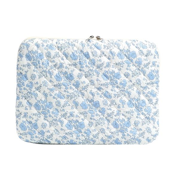 13 Inch Floral Cotton Laptop Sleeve Aesthetic Notebook Pouch Protective Case For College Work Gift (Blue M)