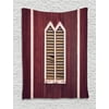 Rustic Tapestry Wall Hanging Window Frame with Shutters on Wooden Wall Vintage Style Decorating Artwork Print, Bedroom Living Room Dorm Decor, Burgundy Pink , by Ambesonne