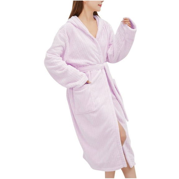 Elainilye Fashion Womens Sleepwear Robe Bathrobe Lengthening Double Sided Fleece Nightgown Couple Style For Men And Women,Purple