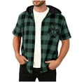 thumbnail image 6 of Mens Buffalo Plaid Button-up Hoodies Loose Fit Short Sleeve Casual Tops Lightweight Chessboard Hooded Shirt with Chest Pocket, 6 of 8