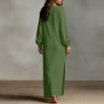 thumbnail image 6 of Guieoi Shift Dresses for Women 2026 Fall Long-Sleeve V-neck Cotton-Linen Split-Hem Dress Green XXL, 6 of 7