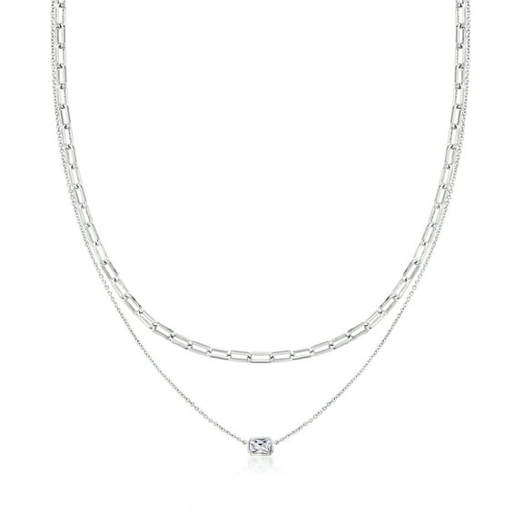 Ross-Simons Rhodium-Plated Layered Necklace With .50 Carat Cz, Women's, Adult