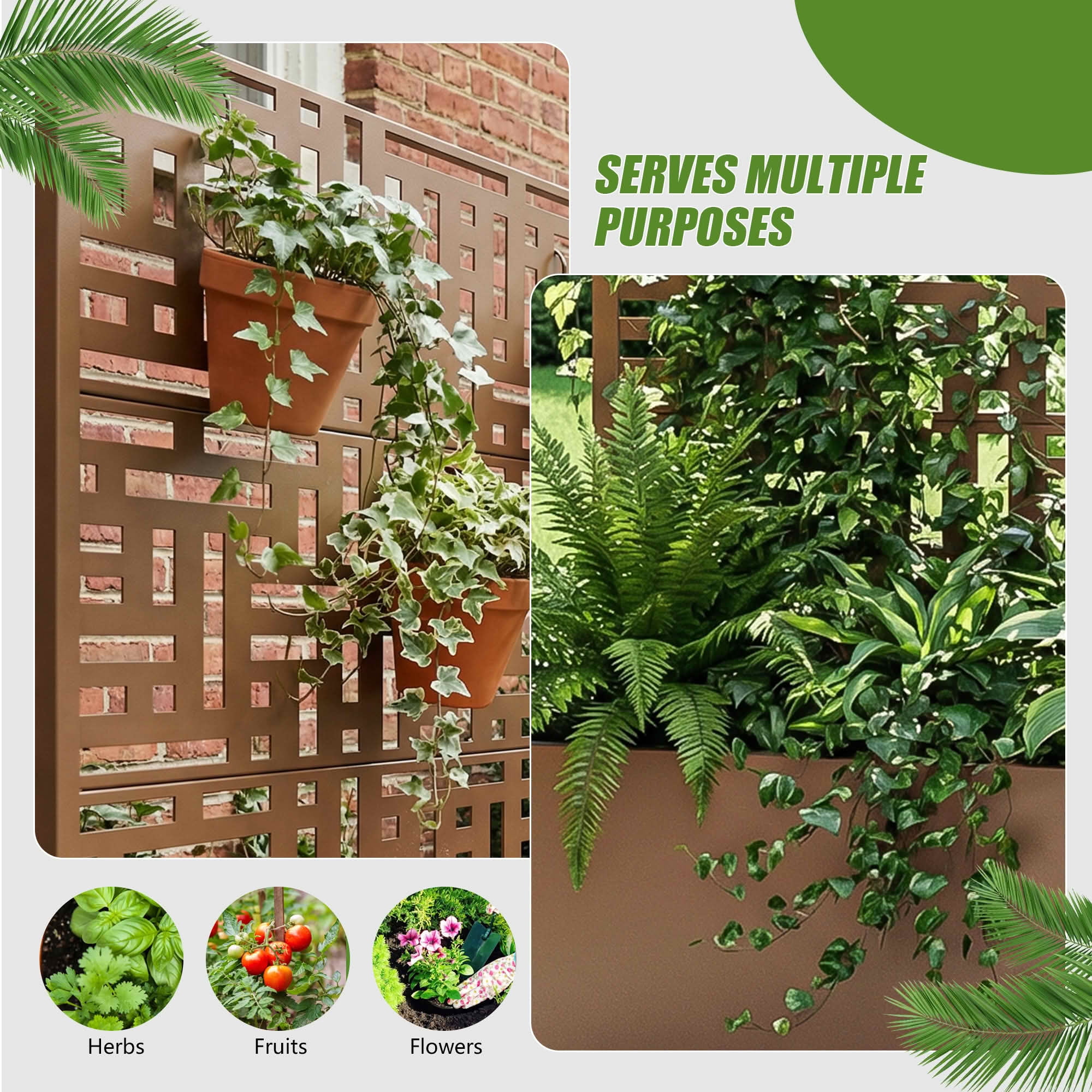 MAYEERTY 47X47" Metal Outdoor Brown Privacy Screen with Planter Box for Backyard & Garden, 3 Piece Set
