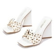 thumbnail image 2 of Cape Robbin Block Chunky High Heels Women Transparent Slip-On Square Open Toe Gold Studs Spikes MAXFIELD White 8, 2 of 4