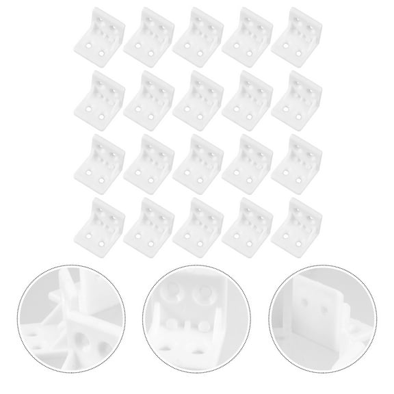 OUNONA 20pcs L Shape Plastic Brackets with 80pcs Screws for Right Angle Support