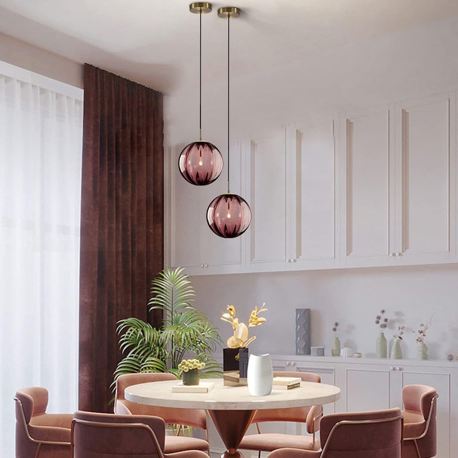 KCO Lighting Modern Large Globe Pendant Light Industrial Dining Room Light Fixture (Burgundy-9.8'')