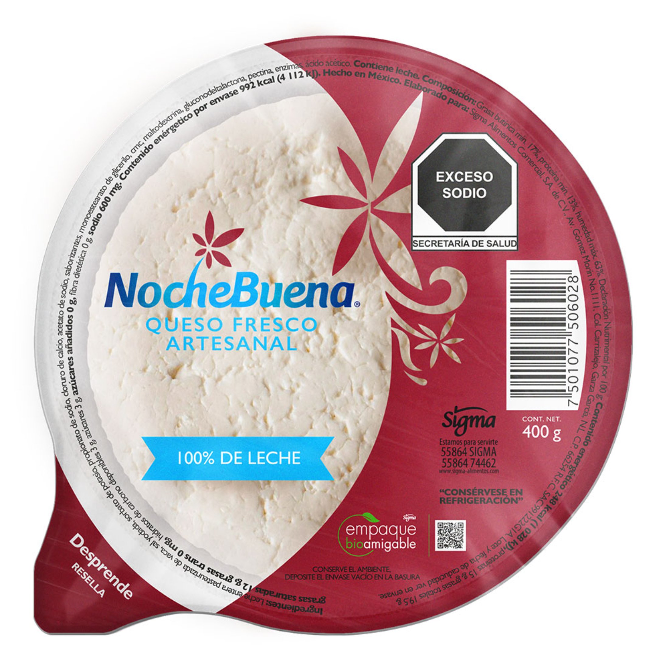 Queso panela NocheBuena 40 artesanal en bloque 400 g | Walmart en línea
