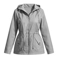thumbnail image 6 of TEAJOPSUU Women's Outdoor Jackets Hiking Waterproof Windproof Outerwear Hooded Full Zip Up Drawstring Waist Trench Jackets with Flap Pockets Gray, 6 of 6