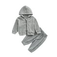 thumbnail image 3 of WRKEKC Toddler Winter Outfits 2-Piece Soft Knit Solid Color Hooded Zip-Up Jacket and Cuffed Jogger Pants Set 3 Months-3 Years, 3 of 5