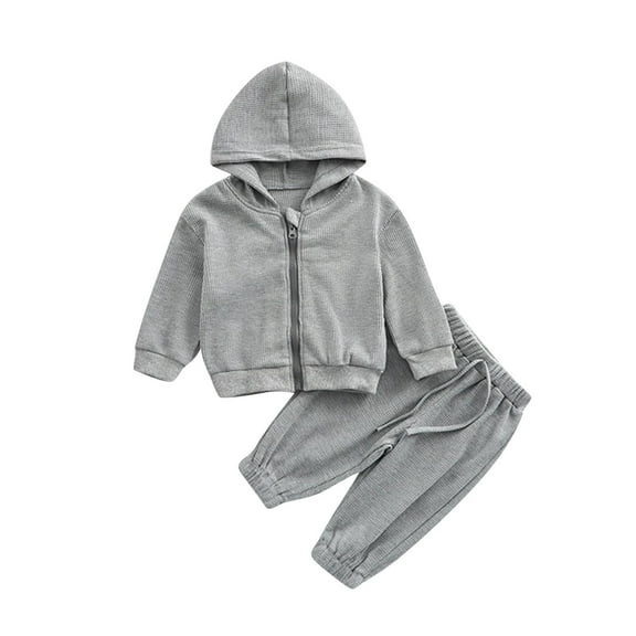 fatyb Toddler Baby Boys Girls Hoodies Outfits Zip up Hooded Sweatshirts Pants Kids Casual Plain Sweatsuits