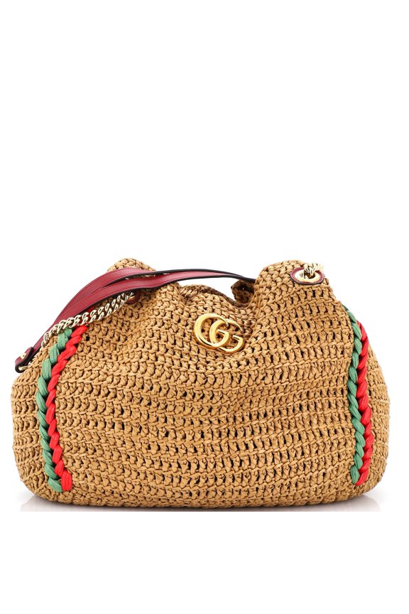 Pre-Owned GG Marmont Chain Tote Raffia Large By Rebag