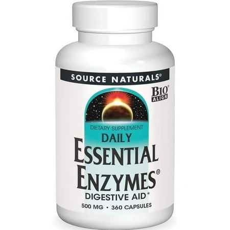 Source Naturals Essential Enzymes 500mg, Bio-Aligned Multiple Enzyme Supplement Herbal Defense for Digestion, Gas, Constipation & Bloating Relief - Supports A Strong Immune System* - 360 Capsules