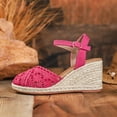 thumbnail image 5 of Pandaie Women's Closed Toe Platform Sandals Summer Ankle Buckles Strap Espadrilles Wedge Slip on Walking Shoes for Casual Beach Vacation Hot Pink Size 6, 5 of 7